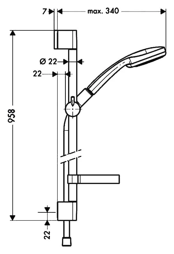 Габаритная схема Душевой гарнитур Hansgrohe Croma 100 27771000