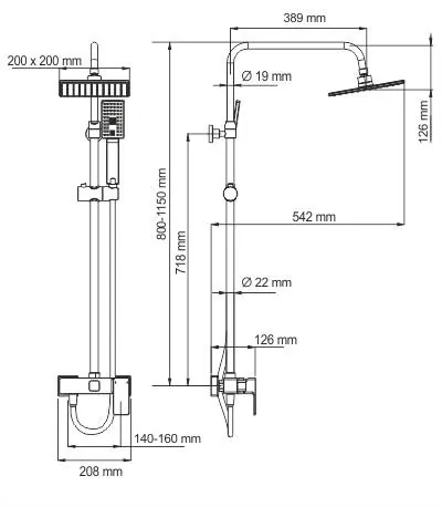 Габаритная схема Душевая стойка Wasserkraft A17702