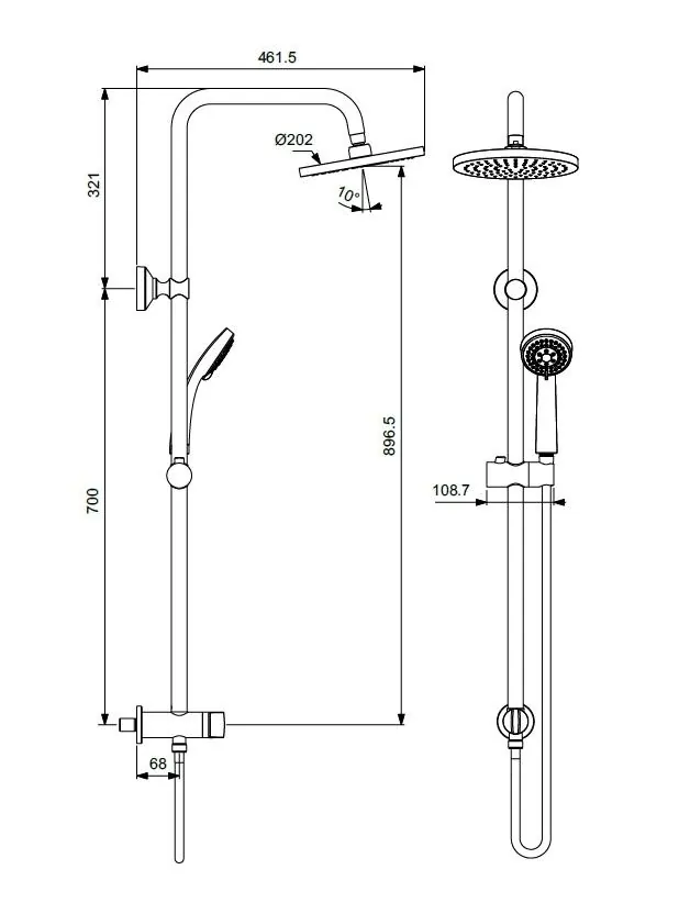 Габаритная схема Душевая стойка Vidima Balance BA273AA