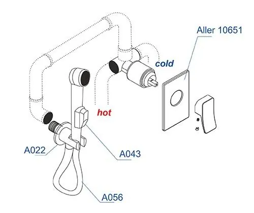 Габаритная схема Гигиенический душ Wasserkraft Aller A010656 со смесителем, с внутренней частью