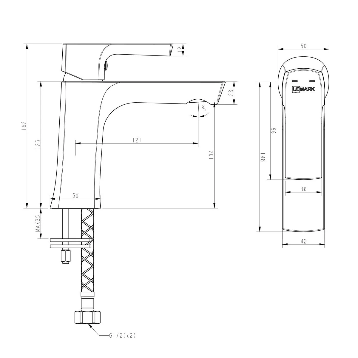Габаритная схема Смеситель Lemark Ursus LM7206BL для раковины