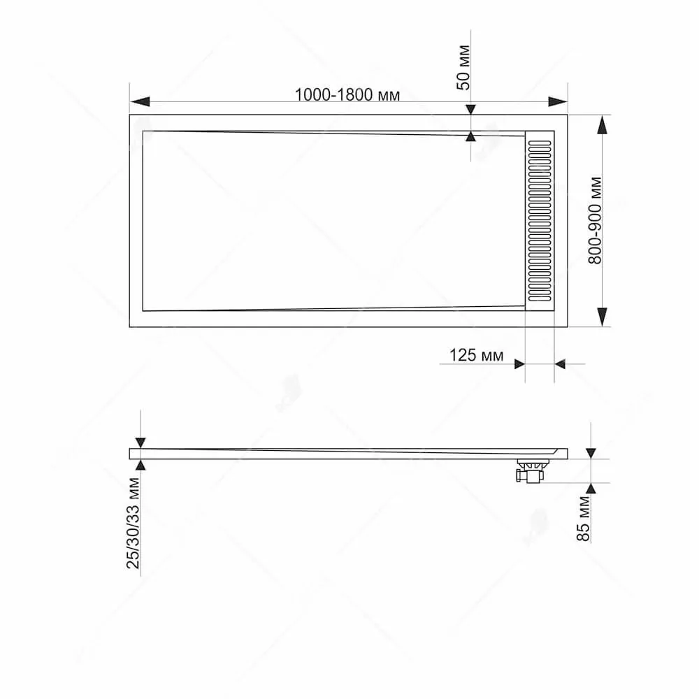 Габаритная схема Поддон для душа RGW Stone Tray STM-W 100х90