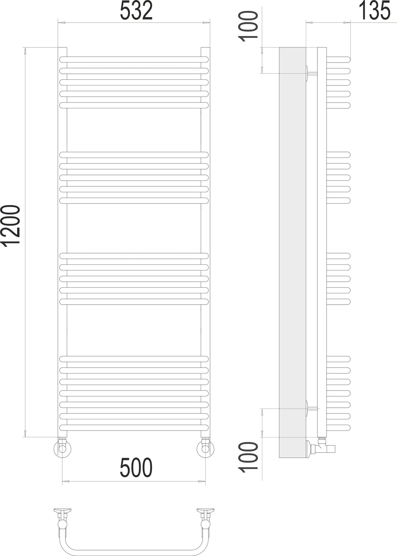 Габаритная схема Полотенцесушитель водяной Terminus Стандарт П22 50х120