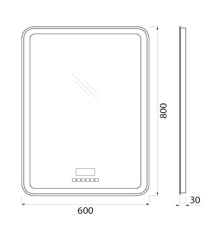 Габаритная схема Зеркало BelBagno SPC-MAR-600-800-LED-TCH-RAD