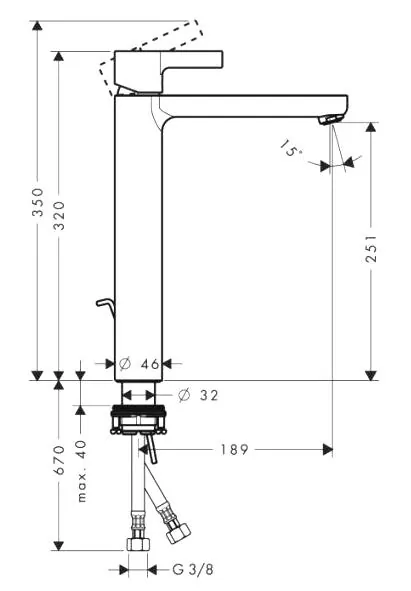 Габаритная схема Смеситель Hansgrohe Metris S 31022000 для раковины