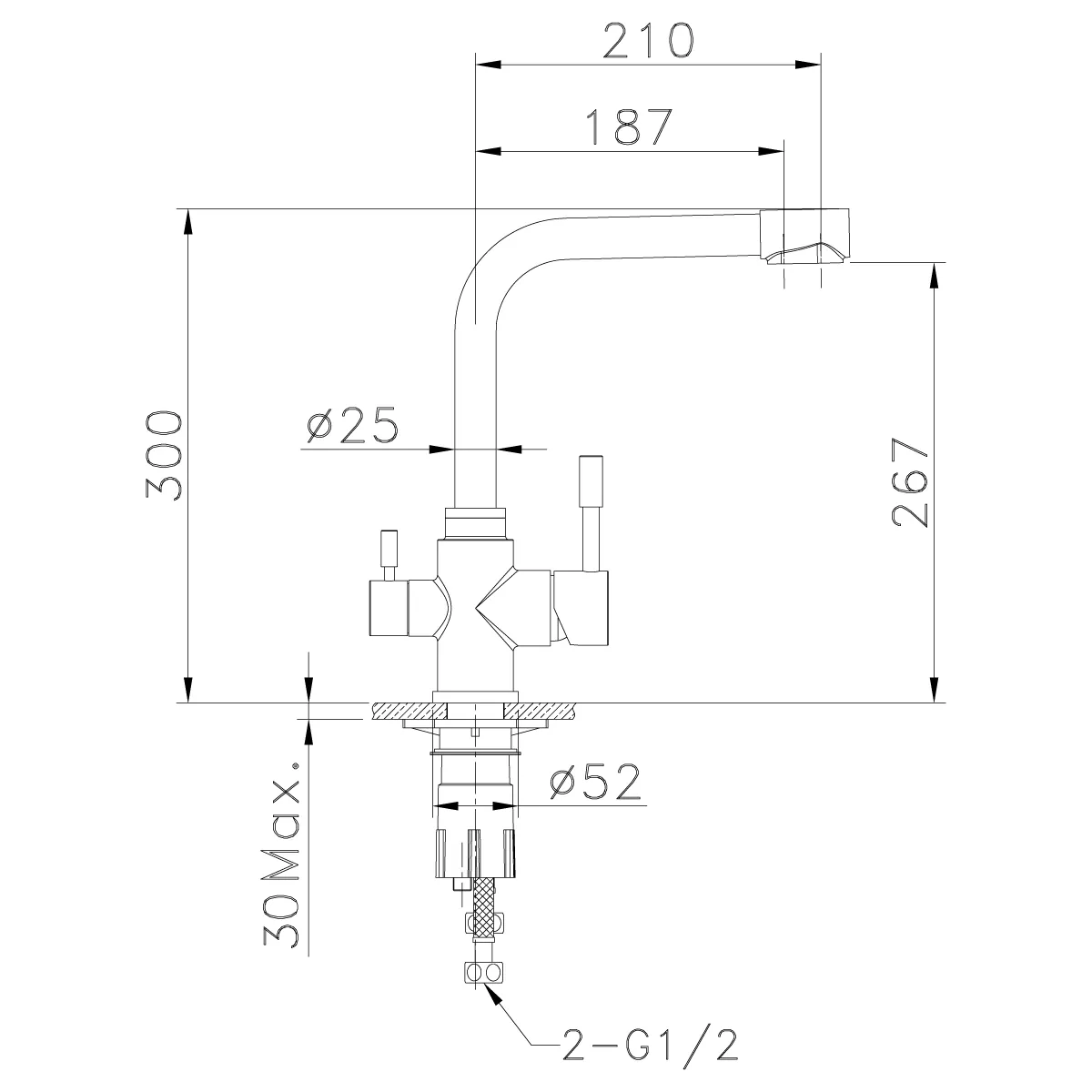 Габаритная схема Смеситель Lemark Expert LM5061S для кухонной мойки