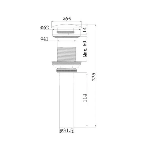Габаритная схема Донный клапан Comforty DK-01 MB для раковины
