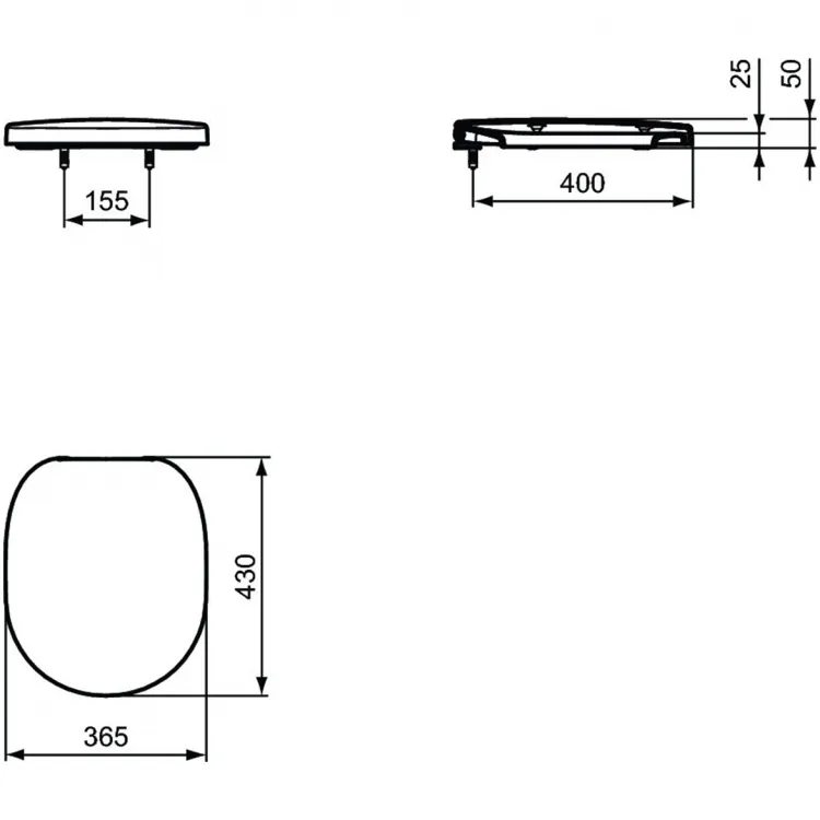 Габаритная схема Крышка-сиденье Ideal Standard Connect E712701 с микролифтом, петли хром