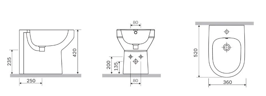 Габаритная схема Биде напольное AM.PM Spirit 2.0 C703111WH