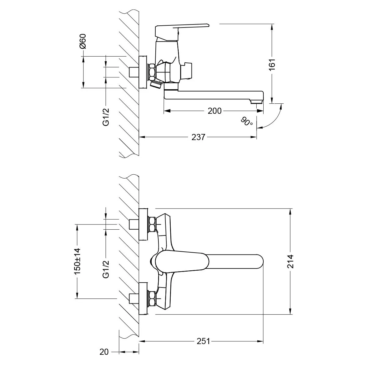 Габаритная схема Смеситель Lemark Point LM0317C универсальный