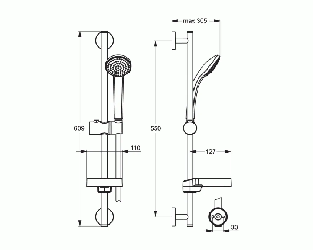 Габаритная схема Душевой гарнитур Ideal Standard IdealRain B9501AA