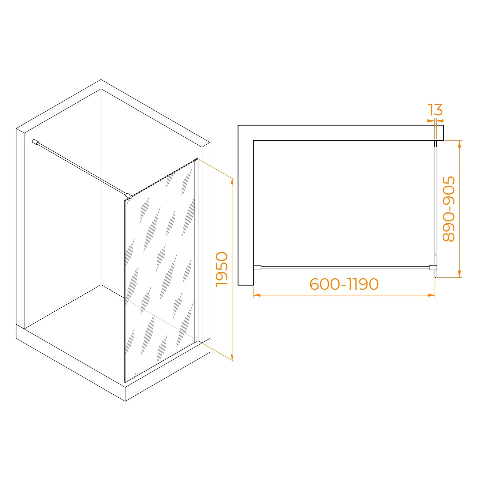 Габаритная схема Душевая перегородка RGW Walk In WA-010 90 см