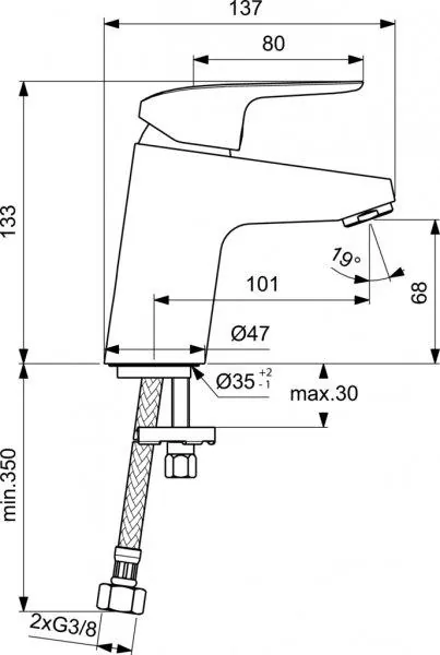 Габаритная схема Смеситель Ideal Standard Ceraflex B1710AA для раковины