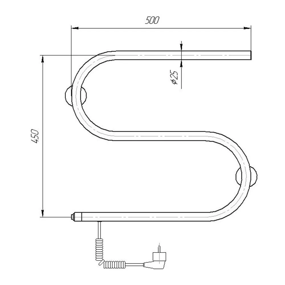 Габаритная схема Полотенцесушитель электрический Domoterm S-образный 50x40 L