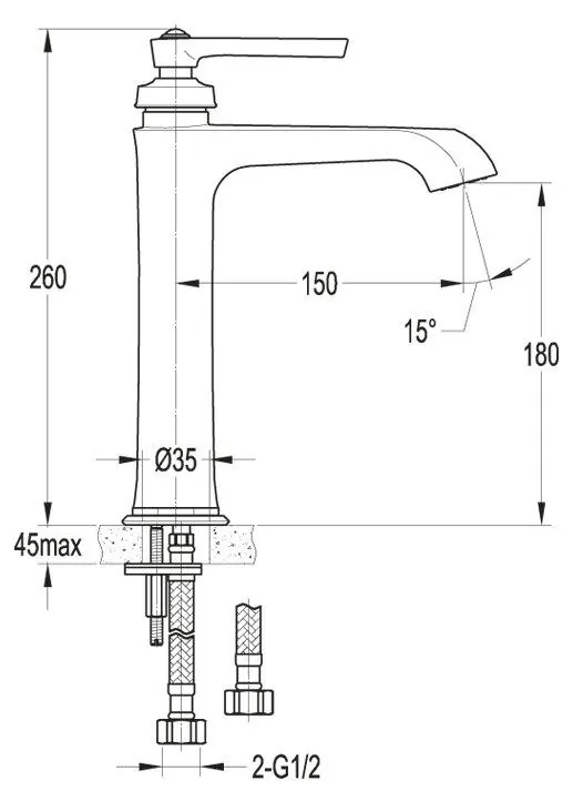 Габаритная схема Смеситель Cezares Liberty F-LC-01-W0 для раковины