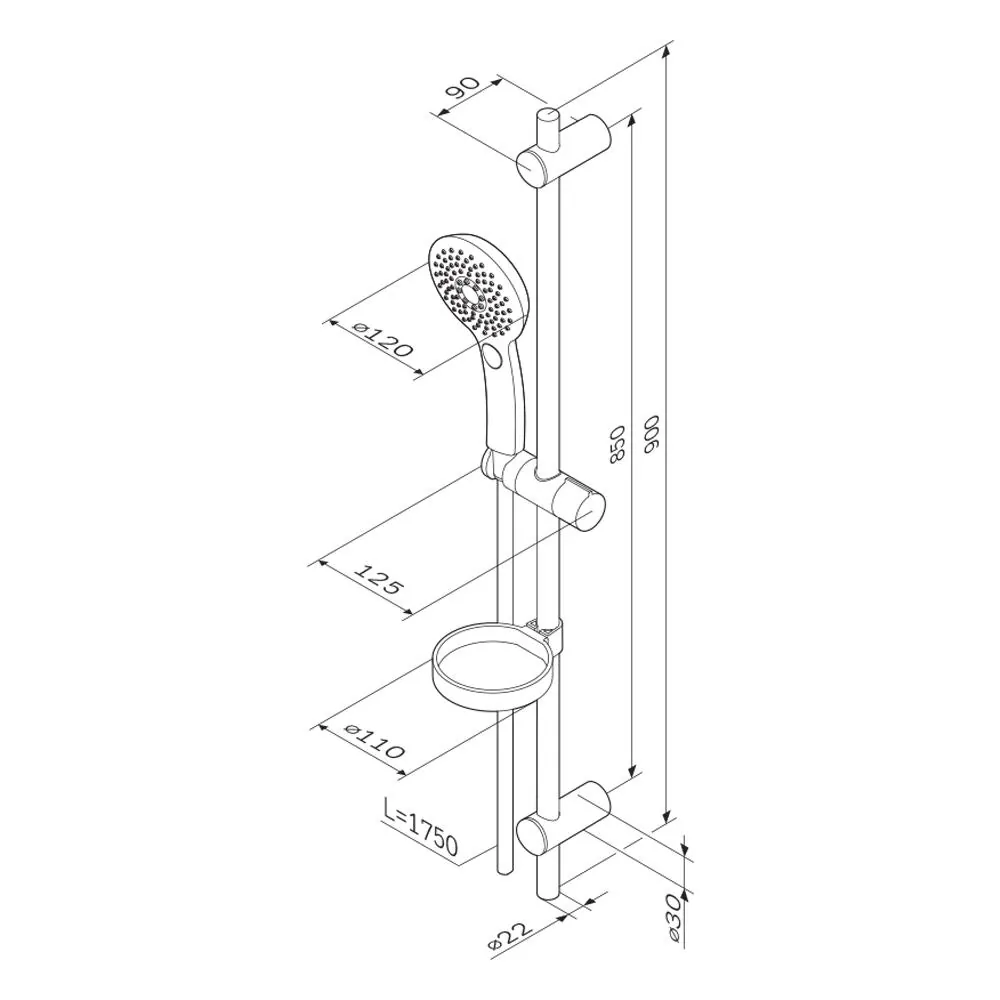 Габаритная схема Душевой гарнитур AM.PM Inspire 2.0 F0150A000