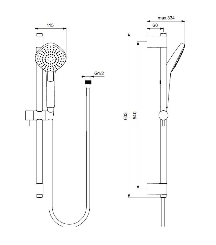Габаритная схема Душевой гарнитур Ideal Standard IdealRain Evo Diamond L3 B2234AA