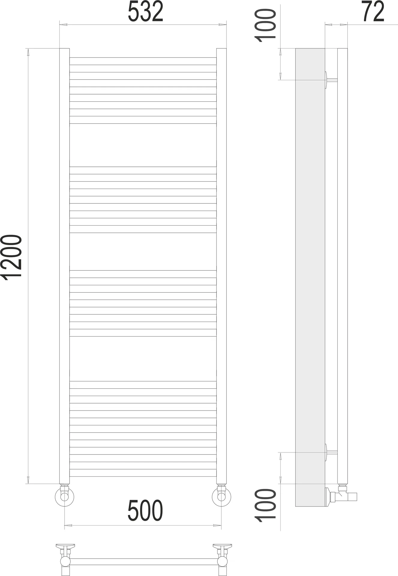 Габаритная схема Полотенцесушитель водяной Terminus Аврора П22 50х120