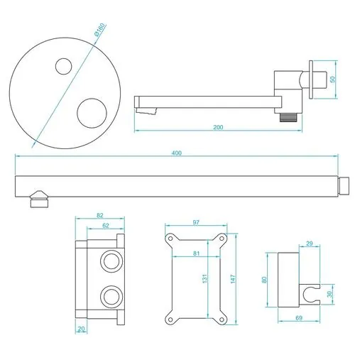 Габаритная схема Душевой комплект RGW Shower Panels SP-55B