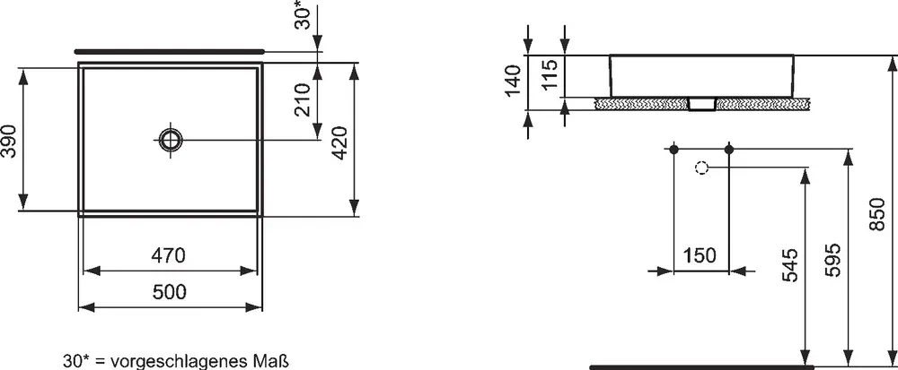 Габаритная схема Раковина Ideal Standard Strada K077601 50 см