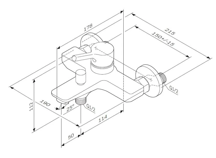 Габаритная схема Смеситель AM.PM X-Joy F85B10000 для ванны с душем