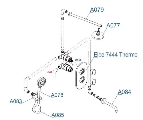 Габаритная схема Душевой комплект Wasserkraft Elbe A177477 Thermo