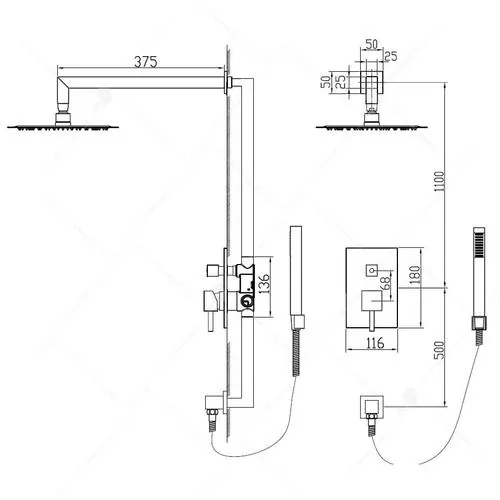 Габаритная схема Душевой комплект RGW Shower Panels SP-53