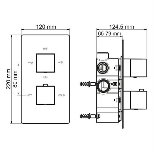 Габаритная схема Душевой комплект Wasserkraft Alme A171519 Thermo