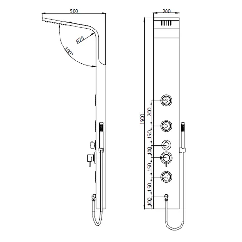 Габаритная схема Душевая панель RGW Shower Panels SP-04