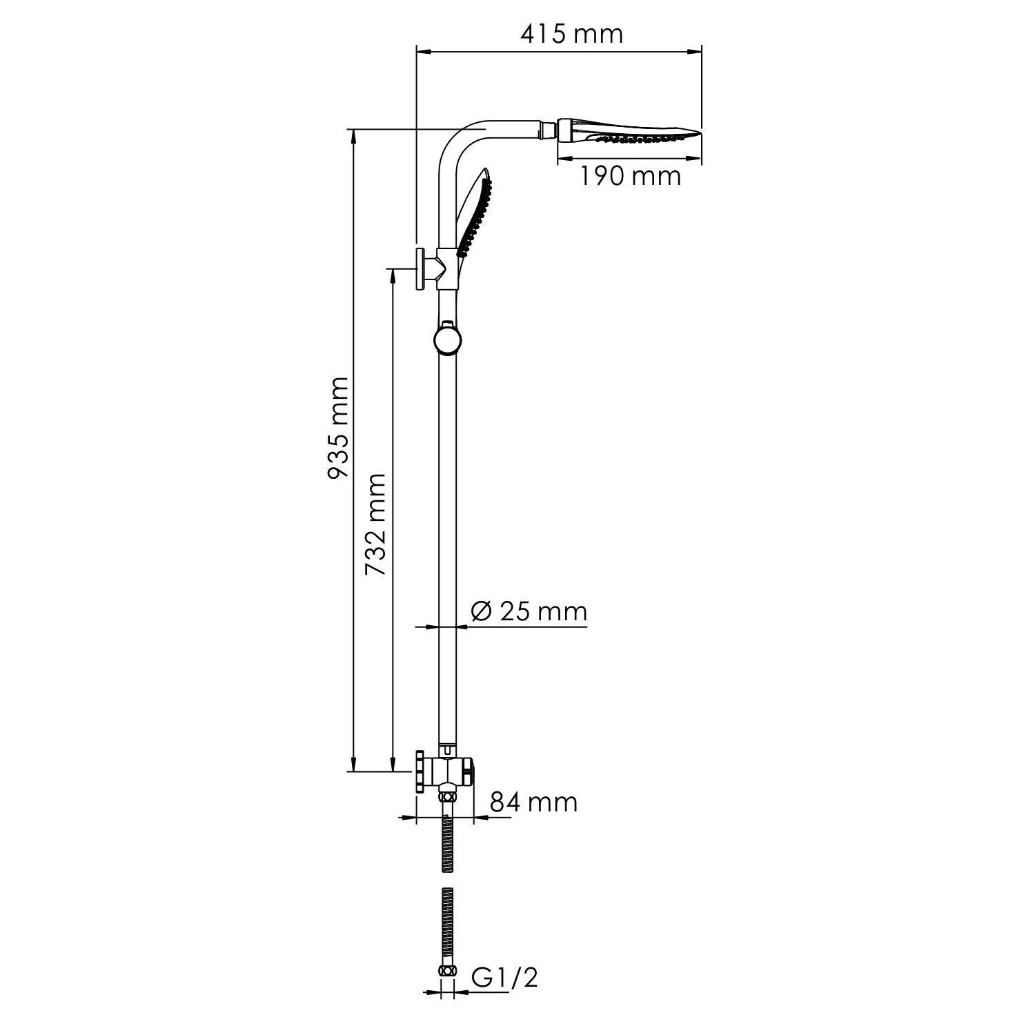 Габаритная схема Душевая стойка Wasserkraft A045