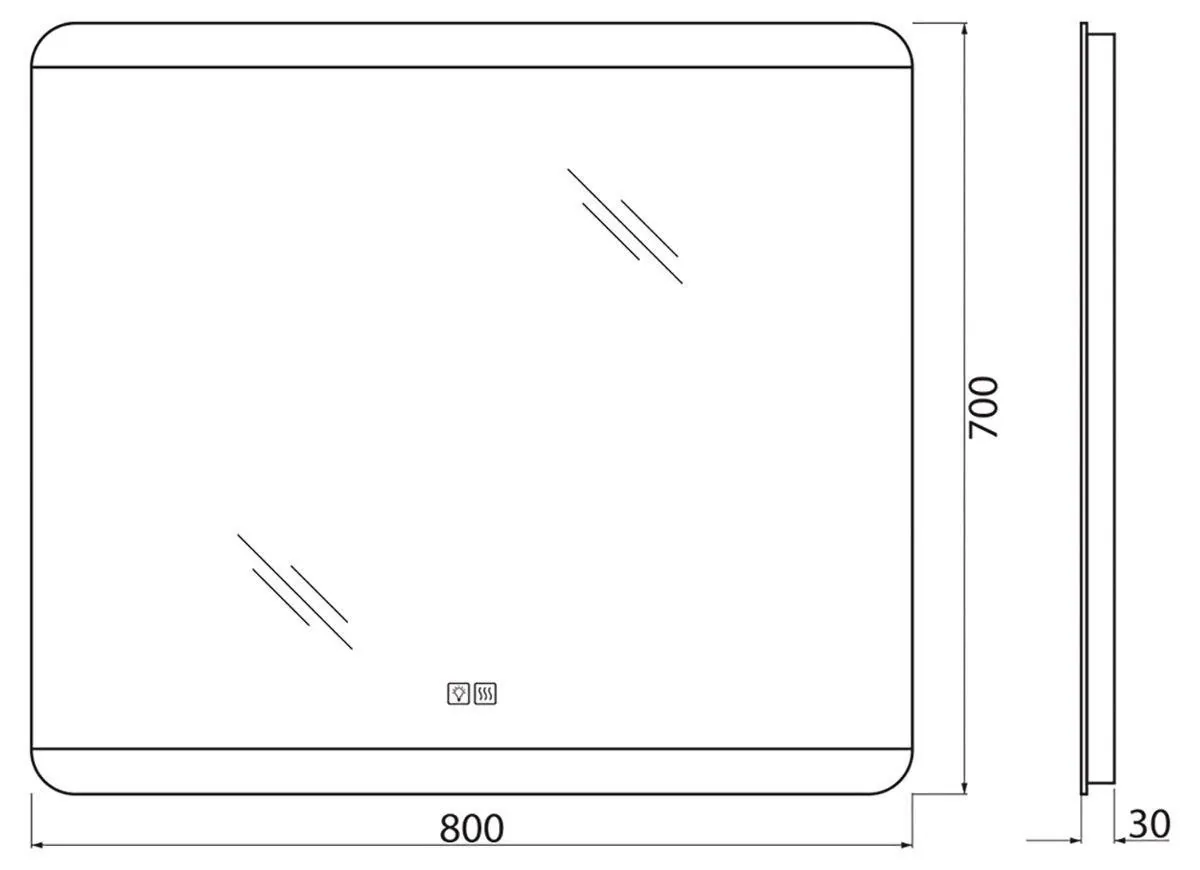 Габаритная схема Зеркало BelBagno SPC-CEZ-800-700-LED-TCH-WARM