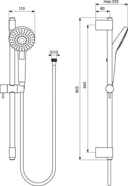 Габаритная схема Душевой гарнитур Ideal Standard IdealRain B2233AA