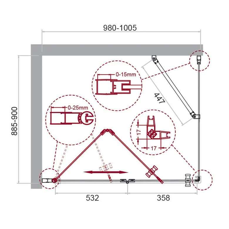 Габаритная схема Душевой уголок BelBagno Albano ASH-1-100/90-C-Cr