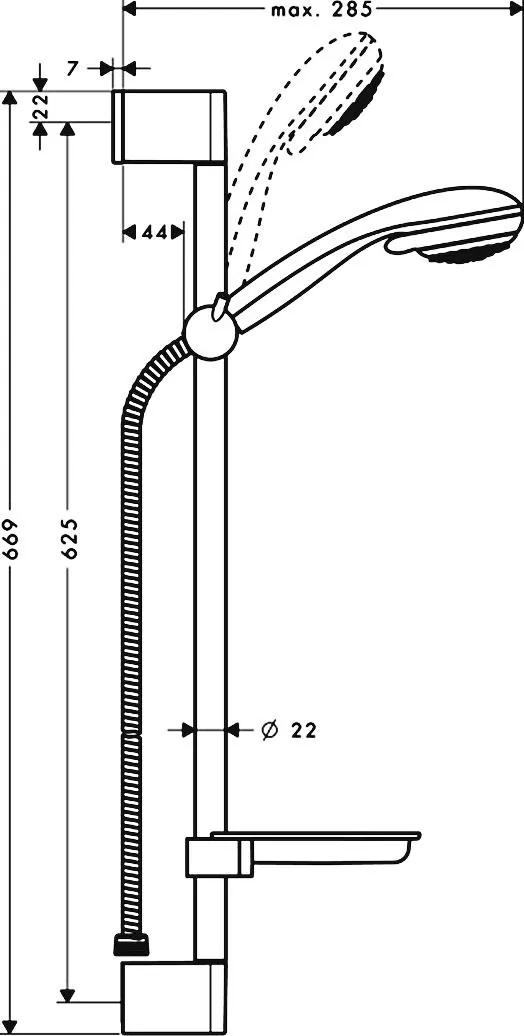 Габаритная схема Душевой гарнитур Hansgrohe Crometta 27764000