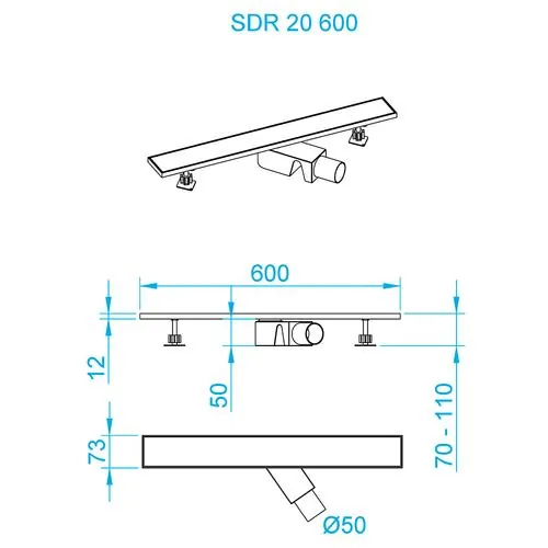 Габаритная схема Душевой трап RGW Shower Drain SDR-20B 47212060-04