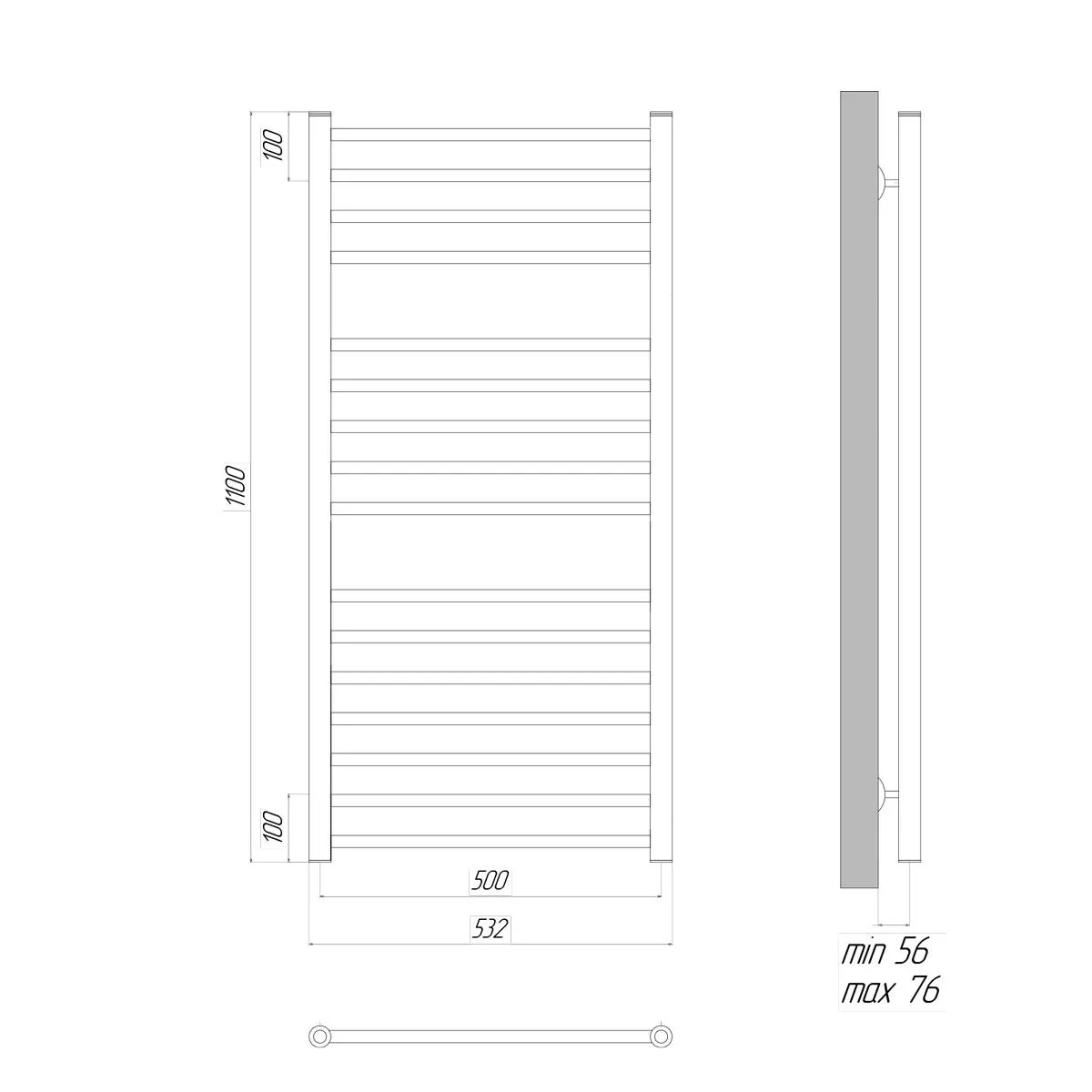 Габаритная схема Полотенцесушитель водяной Lemark Ursus П16 50x110, хром