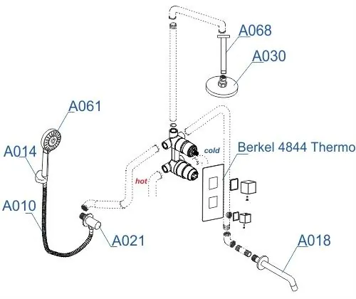 Габаритная схема Душевой комплект Wasserkraft Berkel A174868 Thermo