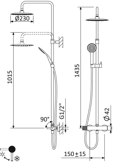 Габаритная схема Душевая стойка Cezares Leaf CDA-23-L-BIO