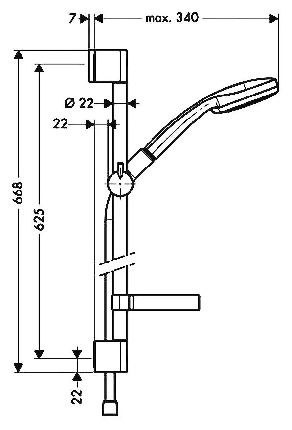 Габаритная схема Душевой гарнитур Hansgrohe Croma 100 27772000