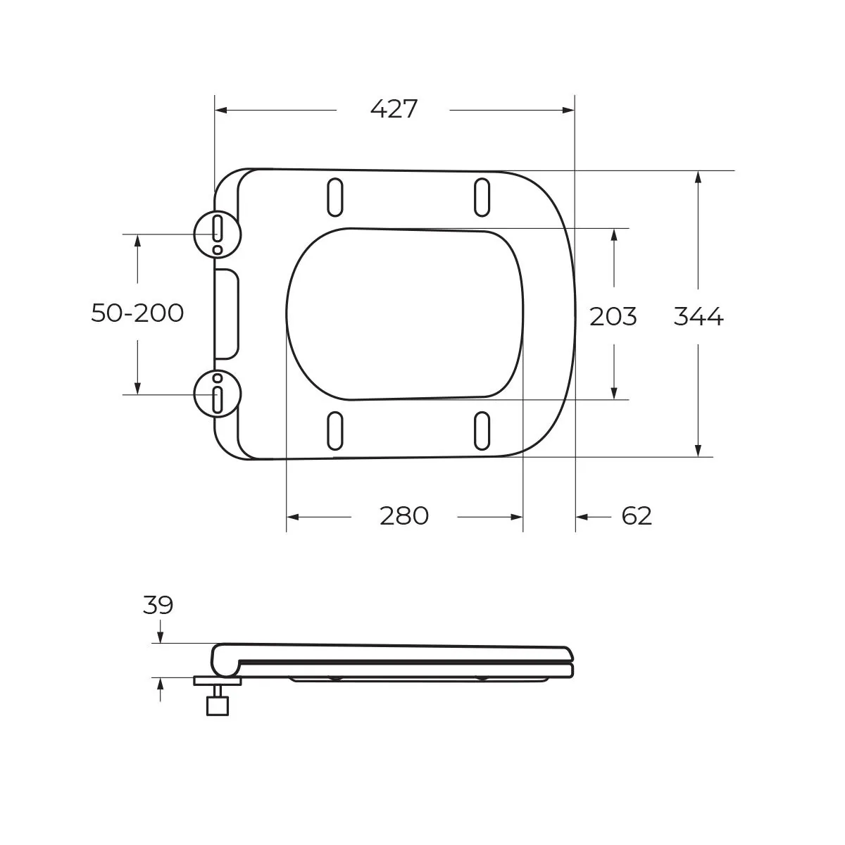 Габаритная схема Унитаз подвесной BelBagno Ardente-Tor BB520CH-TOR/BB2322SC