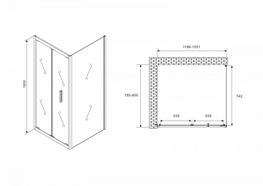 Габаритная схема Душевой уголок Abber Sonnenstrand AG07120-S80 120x80
