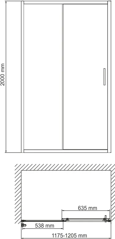 Габаритная схема Душевая дверь в нишу Wasserkraft Main 41S05 120 см