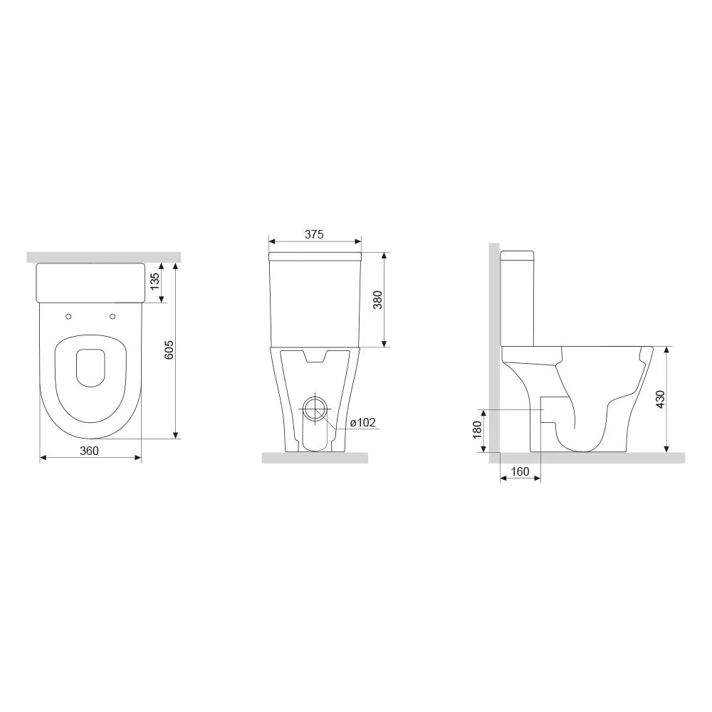 Габаритная схема Унитаз-компакт Damixa Sirius DX86C8600SC безободковый