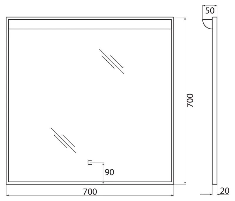Габаритная схема Зеркало BelBagno SPC-UNO-700-700-TCH