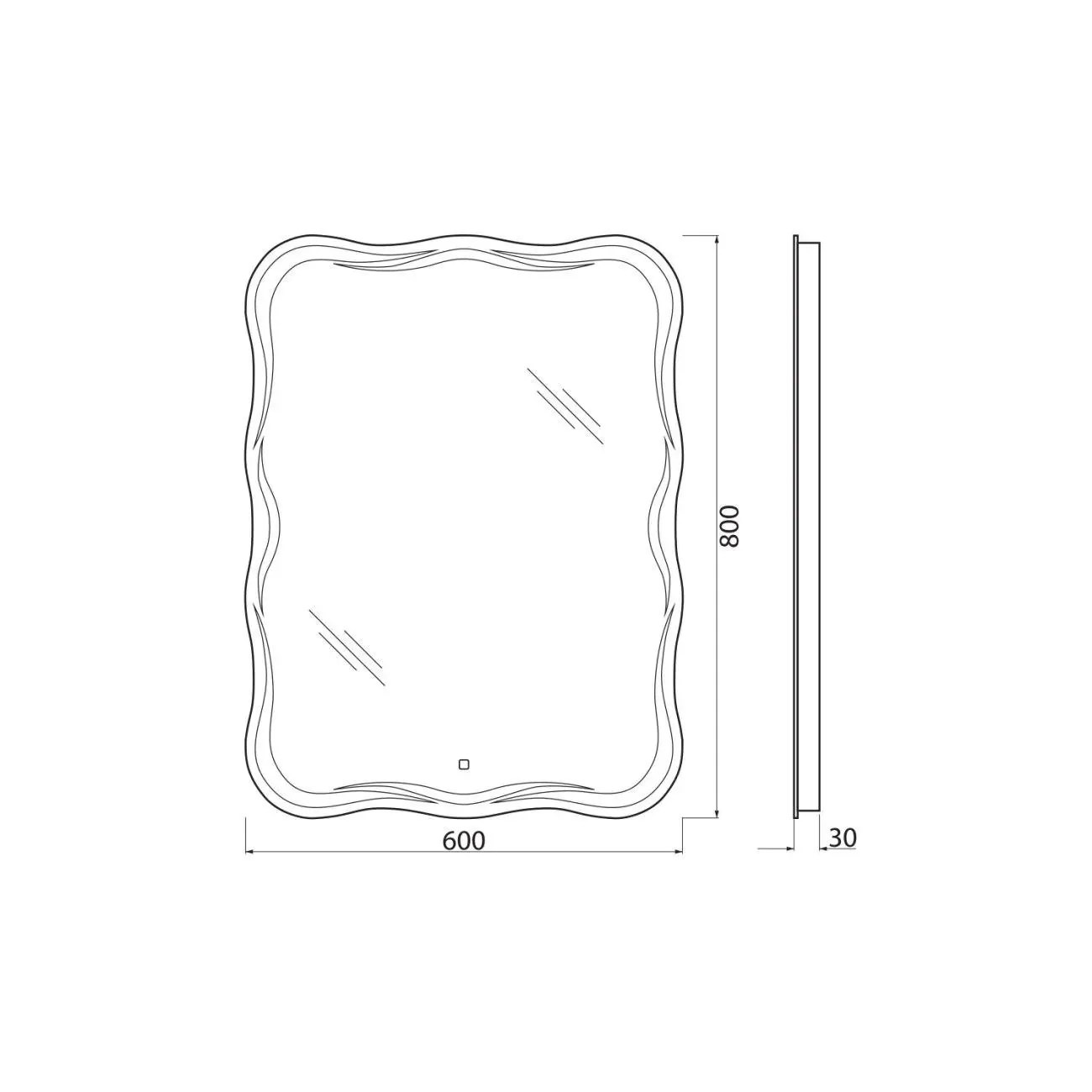 Габаритная схема Зеркало BelBagno SPC-OND-600-800-LED-TCH