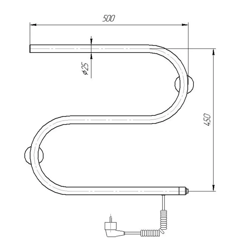 Габаритная схема Полотенцесушитель электрический Domoterm S-образный 50x40 R
