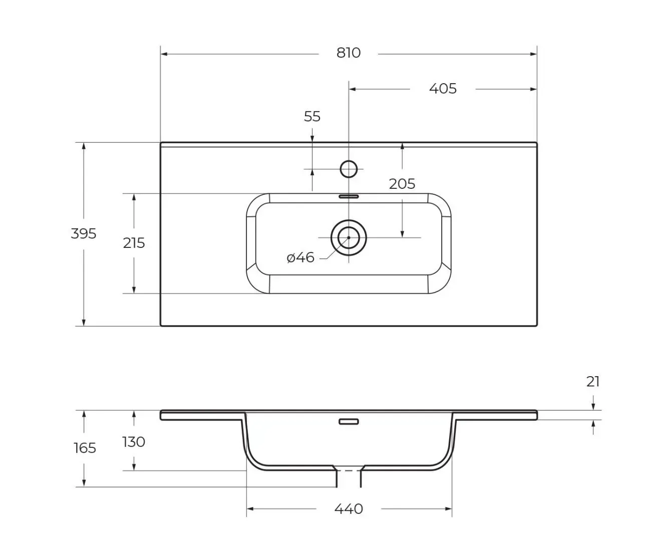 Габаритная схема Мебельная раковина BelBagno BB800/390ETL 80 см