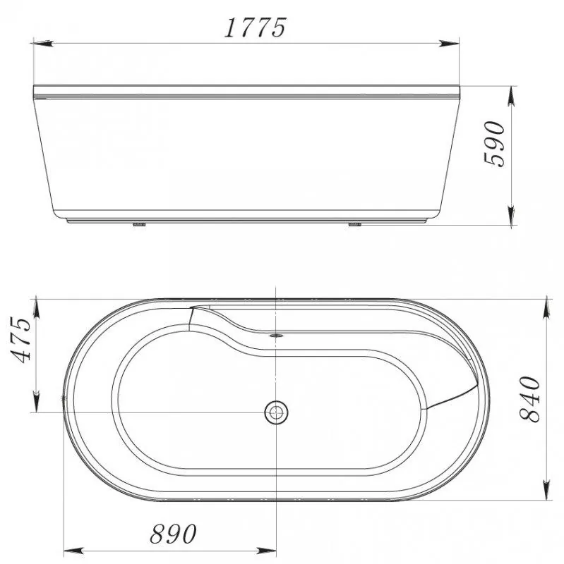 Габаритная схема Акриловая ванна BelBagno BB14-K 178х84