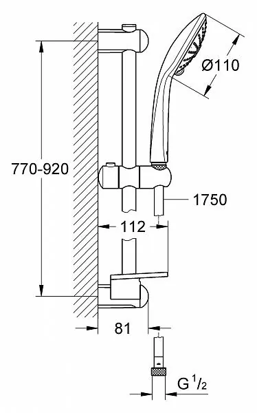 Габаритная схема Душевой гарнитур Grohe Euphoria 110 Massage 27226001
