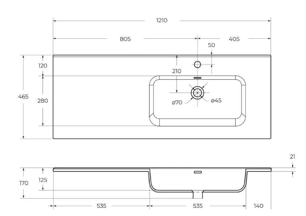 Габаритная схема Мебельная раковина BelBagno BB1200ETL-R 120 см